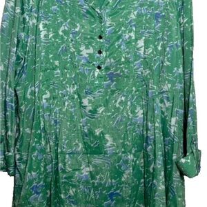Green and Blue Patterned Button-Up Dress